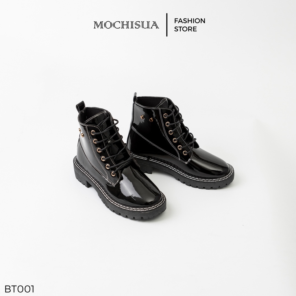 Boots Đen Da Bóng Thời Trang Phong Cách Punk Gothic - BT001