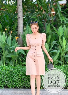 Bigsize Đầm cổ vuông phối túi D97