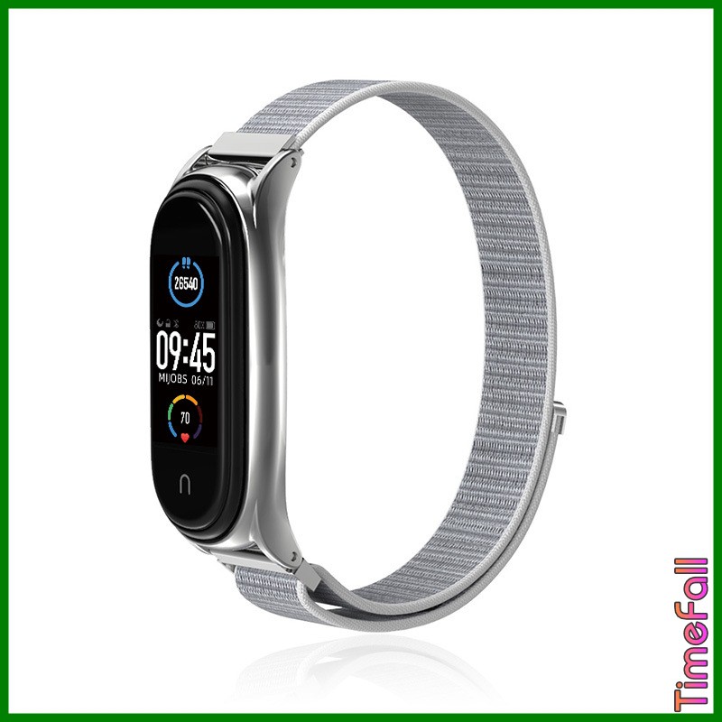 Dây đeo nylon mặt kim loại viền cong PLUS Mi band 4, MIBAND 3 chính hãng MIJOBS, dây đeo miband 4, mi band 3 nylon PLUS