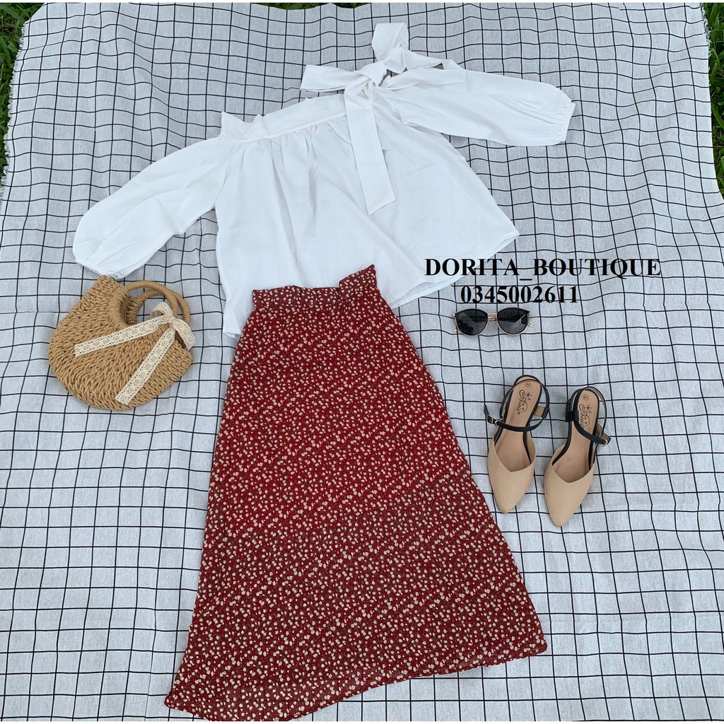Áo thắt nơ trễ vai tay dài - Thắt nơ lệch điệu đà - Chất đũi hàn - Dorita Boutique | BigBuy360 - bigbuy360.vn