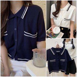 Áo len mongtoghi 2 túi phối kẻ