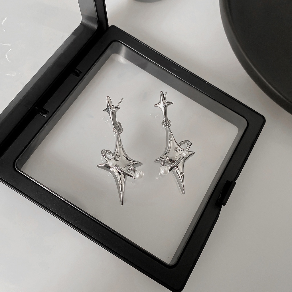 Khuyên Tai Hình Ngôi Sao Mạ Bạc Phong Cách hip hop Thời Trang Cao Cấp