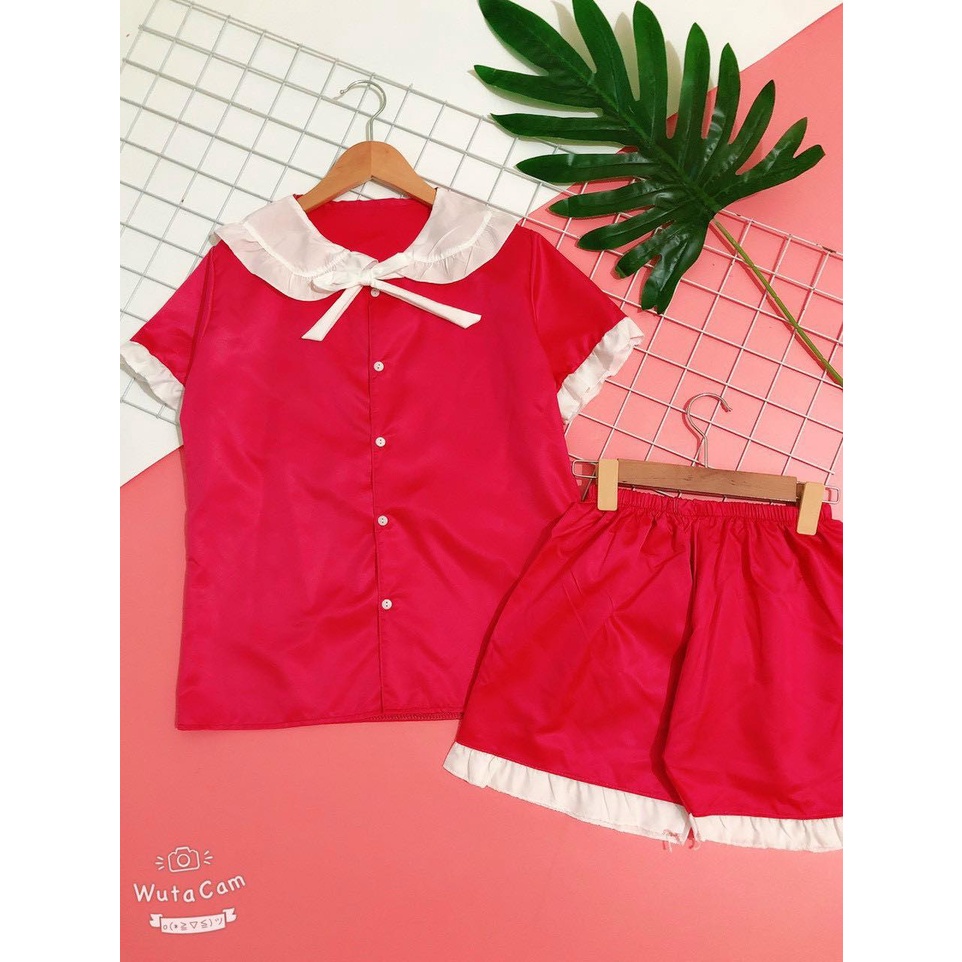 Bộ Pijama đùi cổ bèo kate freesize&lt;62kg
