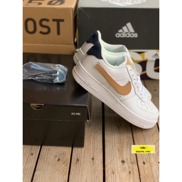 (Full box) Giày thể thao sneaker Air Force 1 Low Removable Swoosh Pack White Vachetta Tan < : :)) . new :