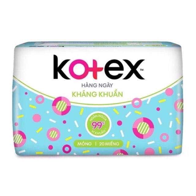 ( mẫu mới) 8 Gói BVS hàng ngày Kotex Kháng khuẩn (20 miếng)