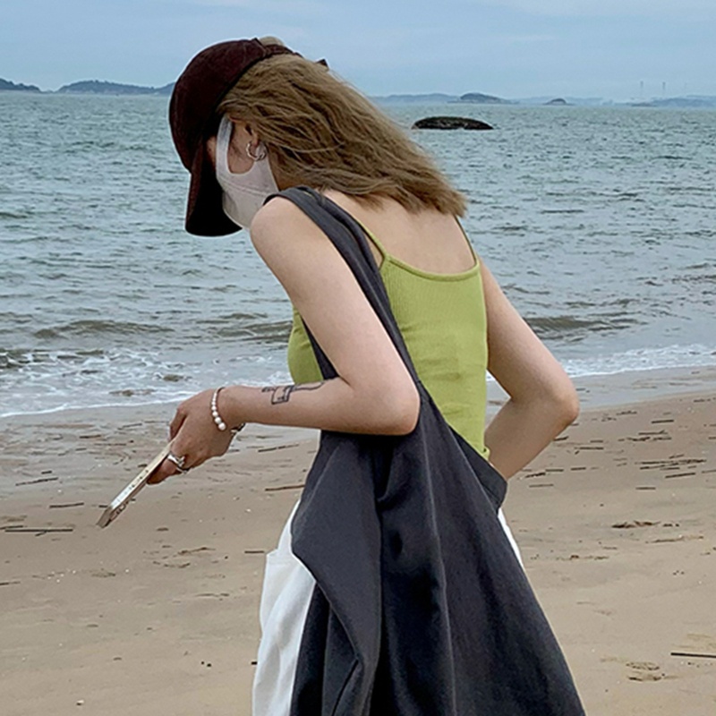 Áo Hai Dây Dệt Kim Cổ Chữ V Màu Sắc Trơn Thời Trang Cho Nữ