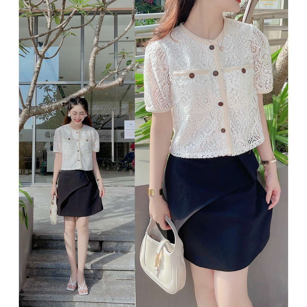 ÁO REN CÚC GỖ VINTAGE trẻ trung xinh xắn