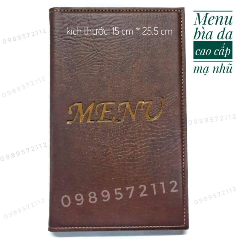 Menu bìa da cao cấp kích thước 15*25.5cm