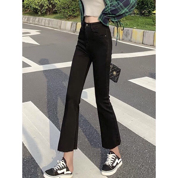 Quần bò ống loe lưng cao⚡𝑯𝒂̀𝒏𝒈 𝒄𝒂𝒐 𝒄𝒂̂́𝒑⚡ Quần jeans ống loe màu đen trơn co giãn  phong cách  Hàn Quốc | BigBuy360 - bigbuy360.vn