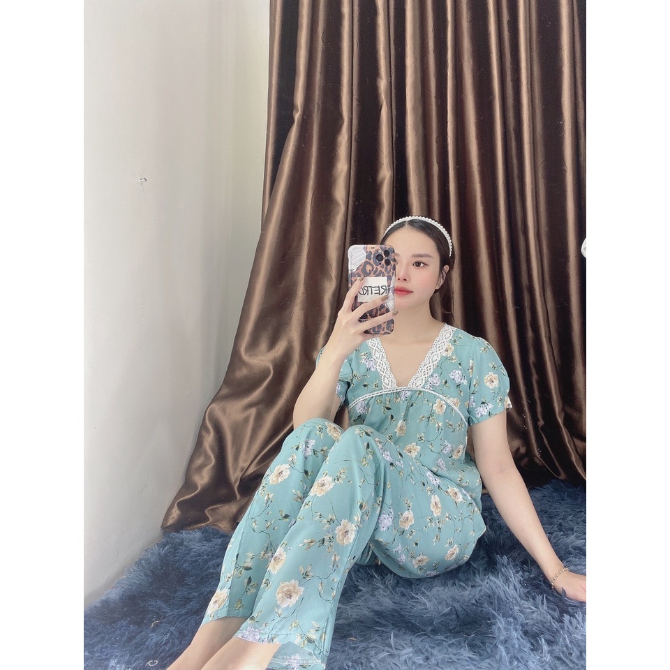 Đồ bộ tole  mặc nhà Set tiểu thư tay ngắn quần dài phối ren cực xinh, dễ thương