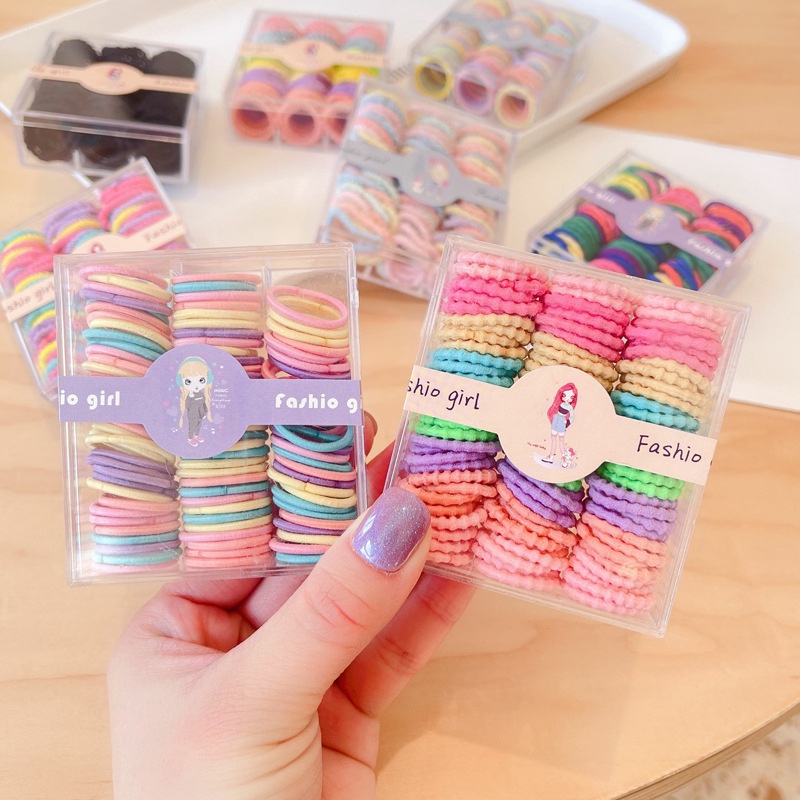 Set 90 Dây Thun Cột Tóc Co Giãn Nhiều Màu Sắc Dễ Thương Dành Cho Bé