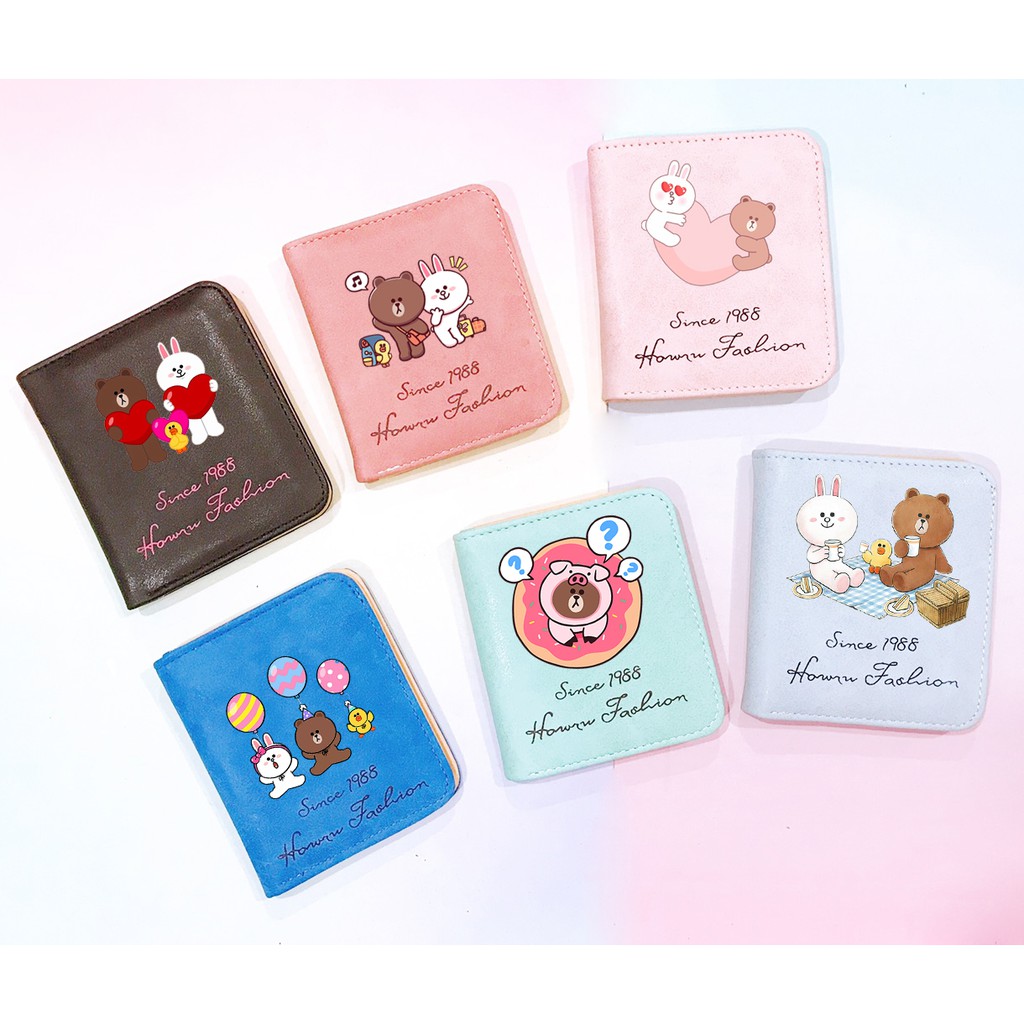 Ví gấu brown thỏ cony vịt sally da lộn dạng ngắn VLNI6 bóp cầm tay bóp cầm tay kiểu