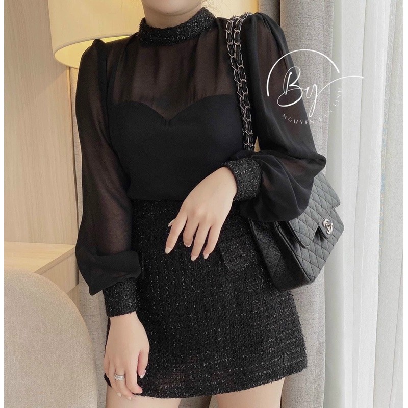 Set Áo Phối Dạ mix chân váy