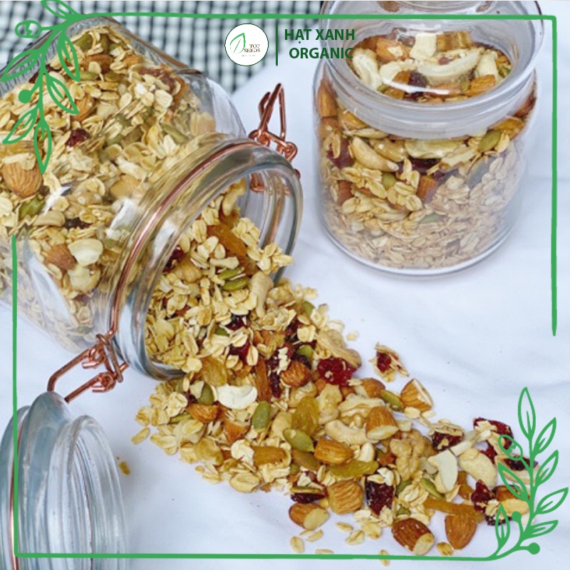 Granola Siêu Hạt Ăn Kiêng Giảm Cân Ít Yến Mạch Mix thêm Hạt điều, Hạnh nhân, Macca Ăn Liền Hũ 500g