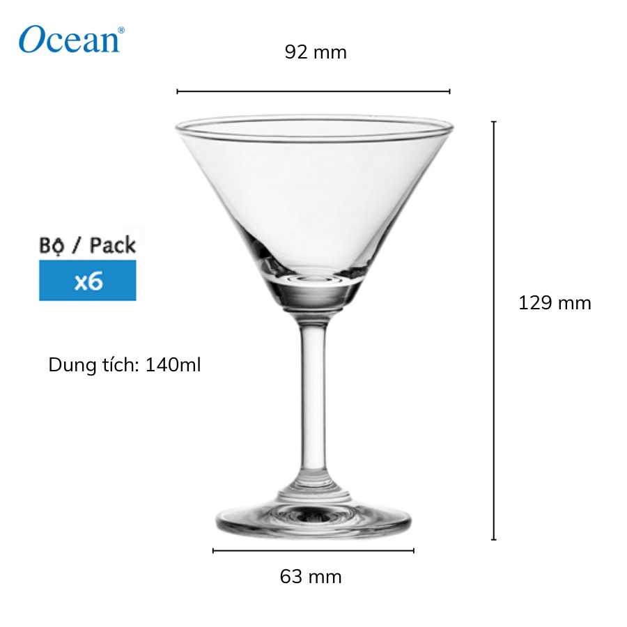 Bộ 6 ly thủy tinh Ocean Classic Cocktail 140ml