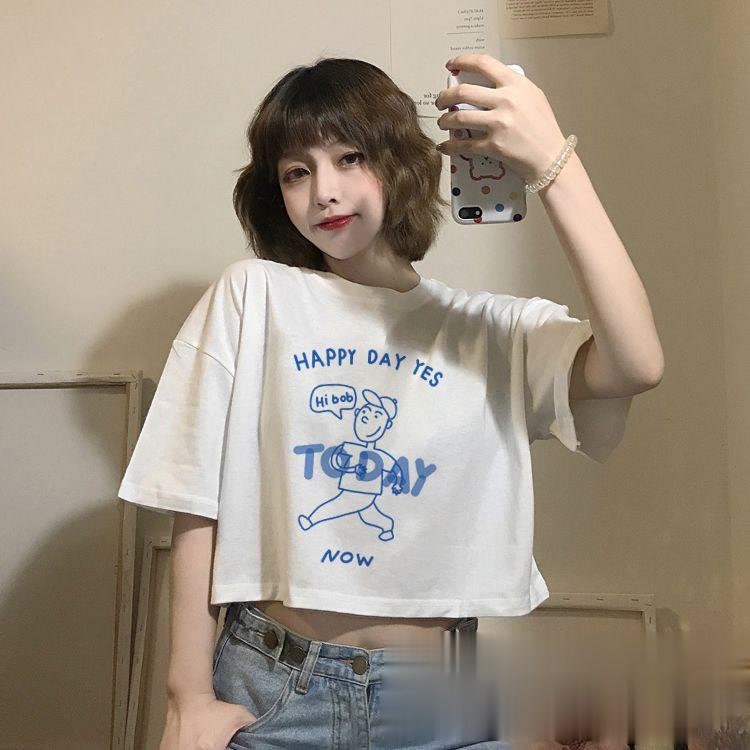 Áo Thun Crotop Form Rộng Unisex Tay Ngắn In Hình HAPPY DAY YES Ulzzang Style Hàn Quốc TTT0201