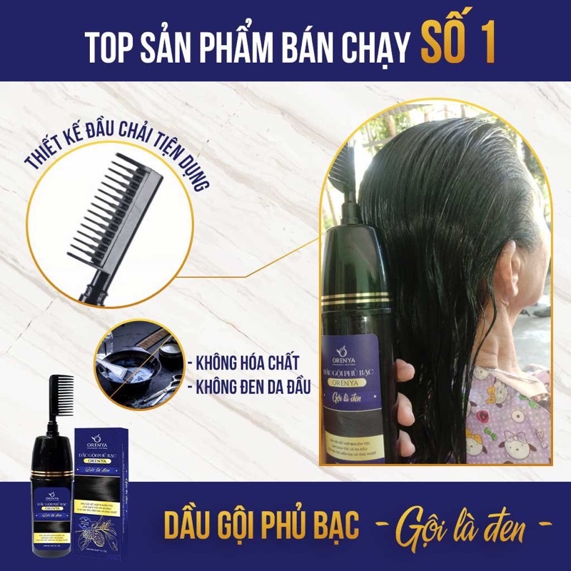 Dầu gội phủ bạc Orenya 200ml làm đen tóc tự nhiên tại nhà chỉ sau 15 phút không hại da đầu mềm tóc NCC Phương My Beauty