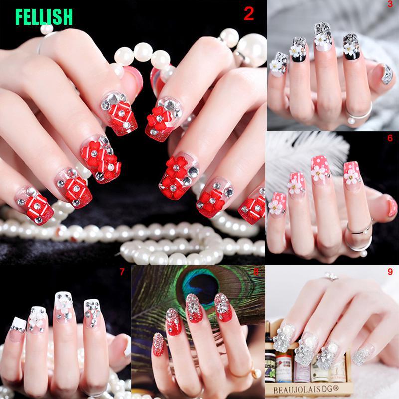 (Hàng Mới Về) Set 24 Móng Tay Giả Trong Suốt Phối Hoa Trang Trí Diy