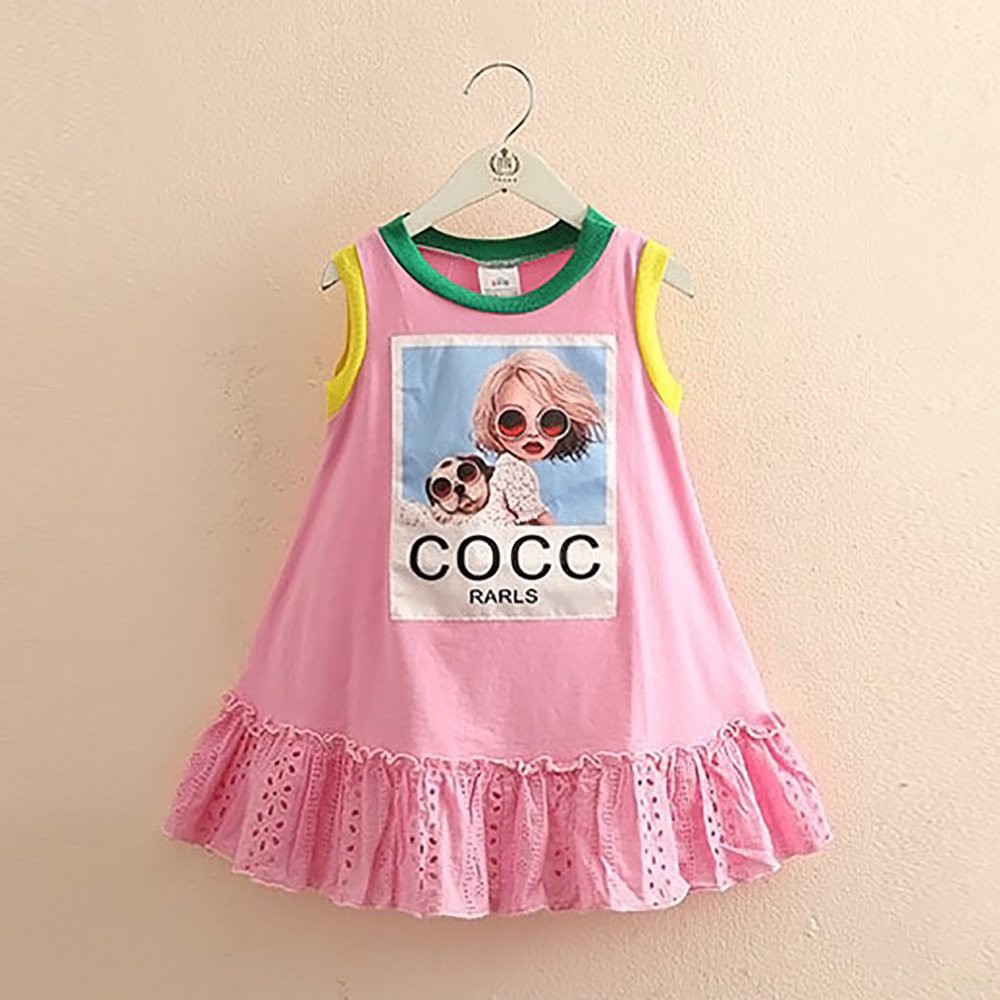 Váy bé gái Cocc gấu ren chất cotton, đầm cho bé từ 2 đến 12 tuổi chất cotton, size đại 40kg Coco