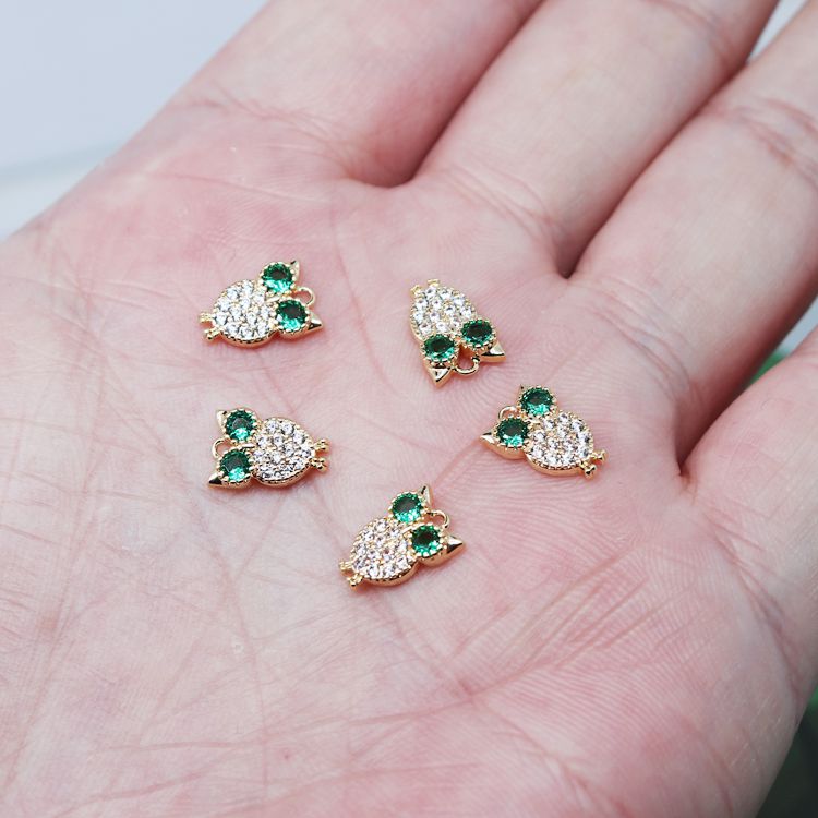 Mặt Dây Chuyền Bằng Đồng Mạ Vàng 18k Hình Chim Cú Đính Đá Zircon diy