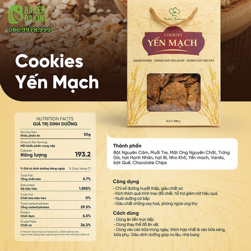 Bánh ăn kiêng giảm cân, Bánh Quy yến mạch, không đường phù hợp cho người ăn theo chế độ healthy, Hộp dùng thử 100g