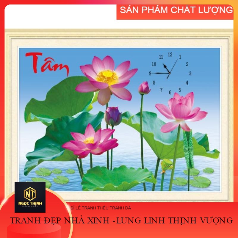 Tranh thêu chữ thập Đồng hồ chữ Tâm AL53555 kích thước 80*60cm [Hàng có sẵn]