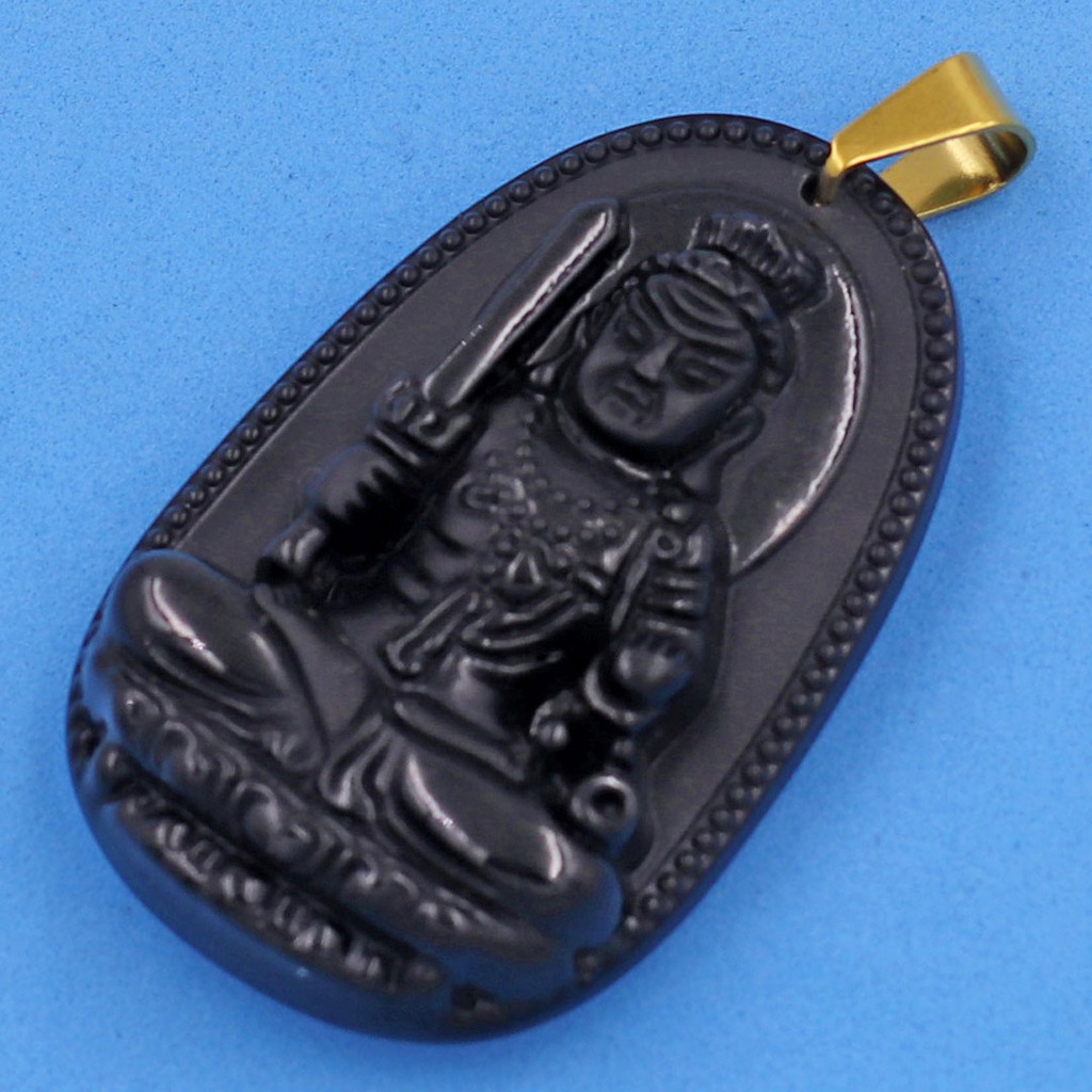 Mặt Phật Bất Động Minh Vương đá tự nhiên đen 6cm - Phật bản mệnh tuổi Dậu - Mặt size lớn - Tặng kèm móc inox