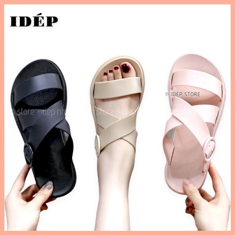 Giày Sandal Nữ Nhựa Dẻo IDEP Đi Mưa Hapu (Đen, Hồng, Kem) - GL008