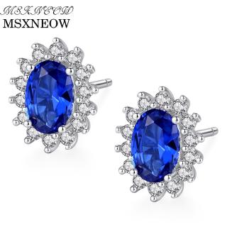 Bông Tai Mạ Bạc 925 Đính Đá Xanh Hình Oval