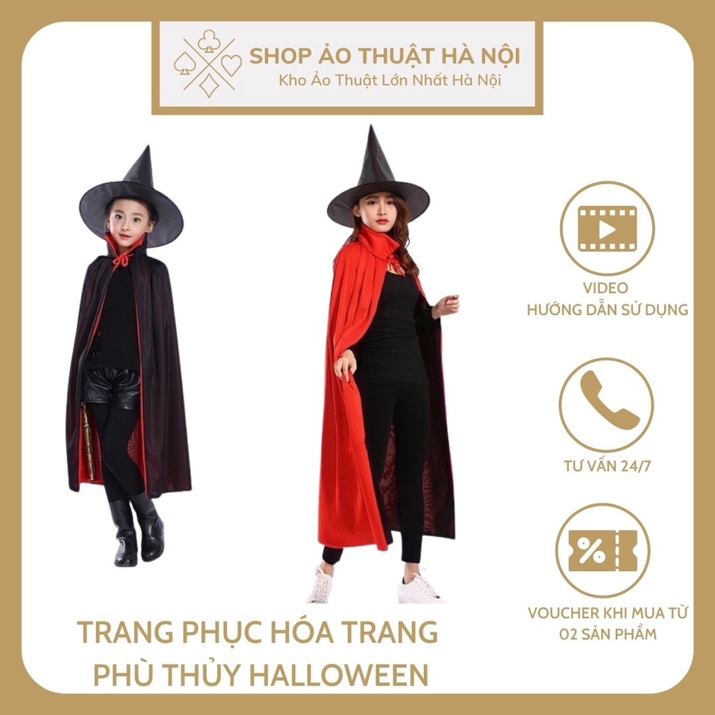 Set Bộ Áo Choàng Và Mũ Ảo Thuật Phù Thuỷ Hóa Trang HALLOWEEN Trung Thu Giá Rẻ Dành Cho Bé