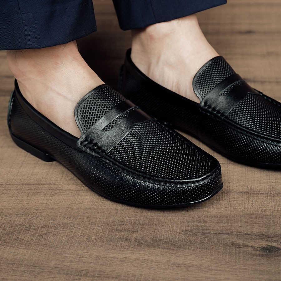 Giày Lười Nam LAFORCE Loafer Họa Tiết Đục Lỗ GNLA1915-D Tặng Tất UNIQLO Cao Cấp