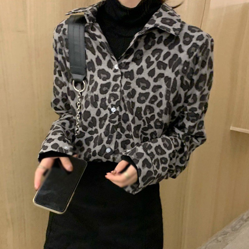 Designed Leopard Print Shirt New Long-sleeved All-match Ladies Loose Temperament Blouse | BigBuy360 - bigbuy360.vn