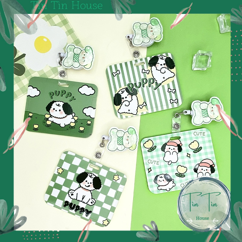 Thẻ đeo học sinh, sinh viên, nhân viên thiết kế ngang kèm móc bảng tên Chibi Chú chó Puppy