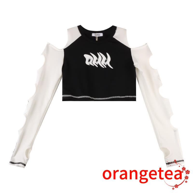 Áo Croptop Tay Dài Cổ Tròn Thiết Kế Khoét Quyến Rũ