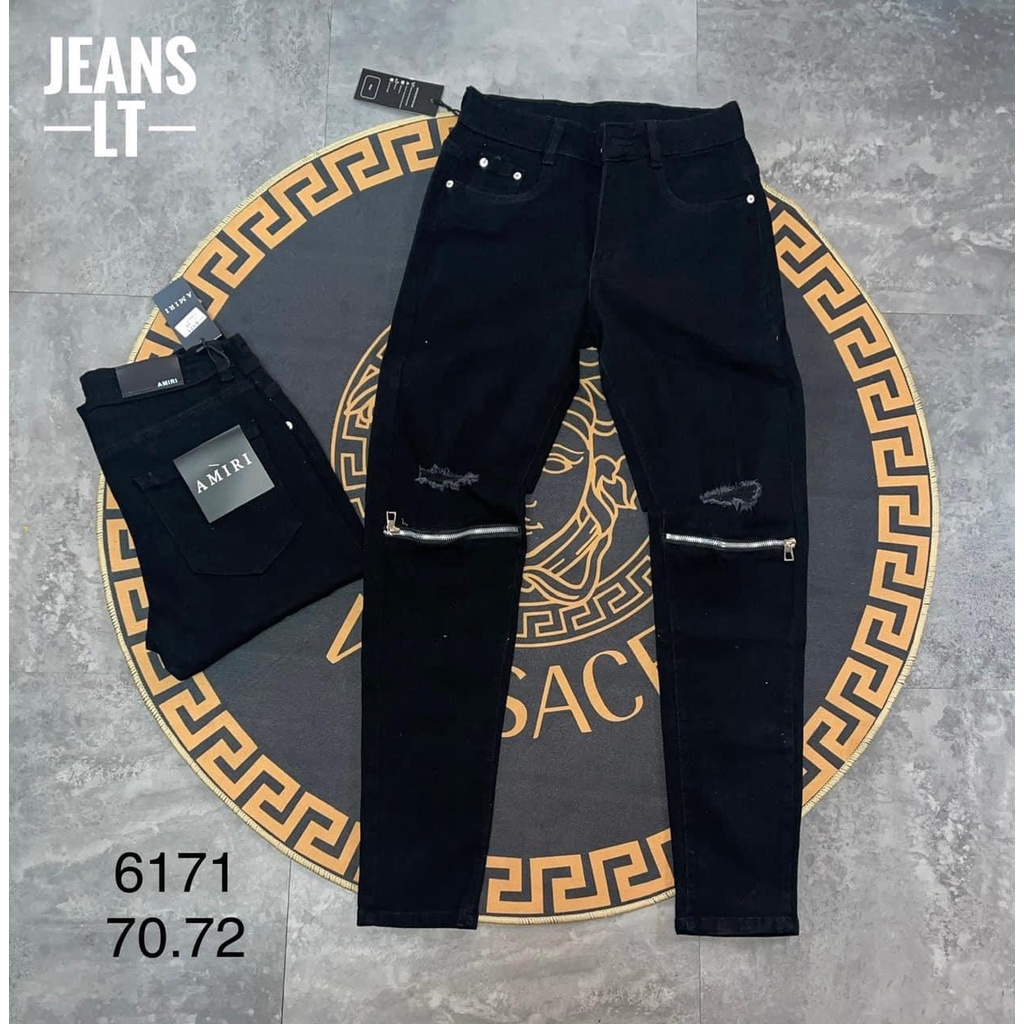 Quần bò nam màu đen khóa kéo vải jean co giãn