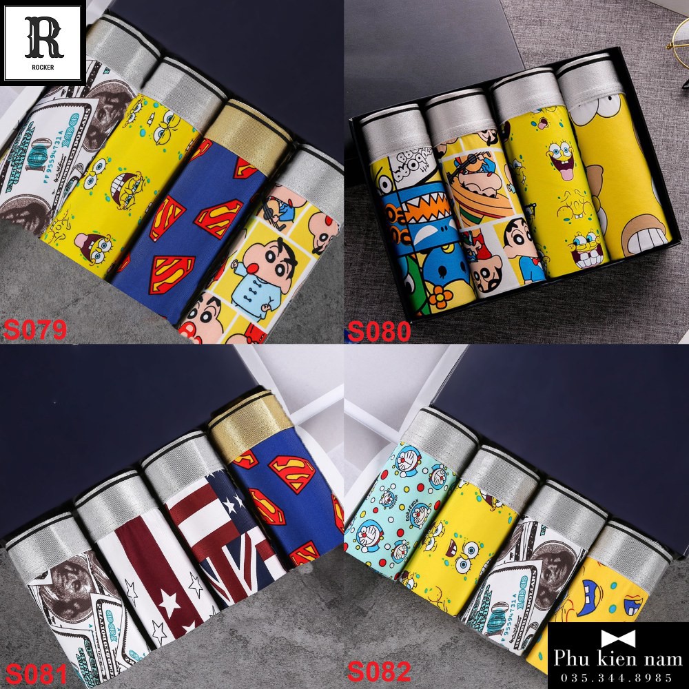 [Hộp] COMBO 4 Quần lót nam THUN LẠNH Quân sịp boxer Hoạt Hình  S075 (8 SET)