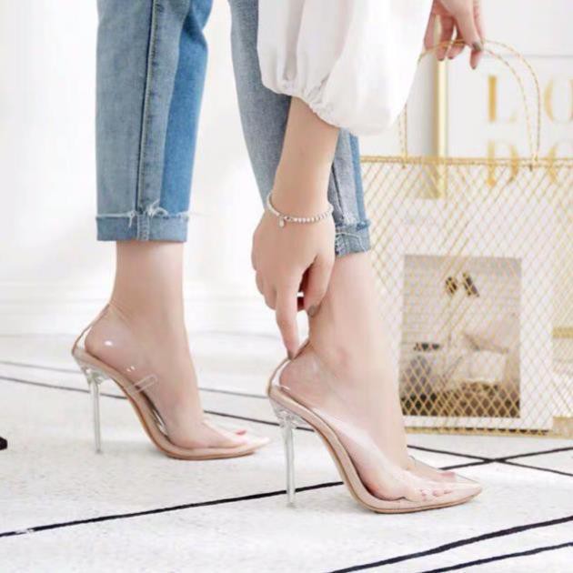 𝐑ẻ (Order) size 35-40,41,42 Giày cao gót mũi nhọn gót nhọn 12cm trong suốt sang chảnh 2019 SD54 * ˇ