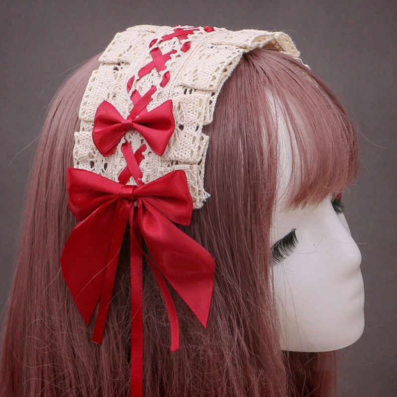 Băng Đô Ren Phối Ruy Băng Hóa Trang Cô Hầu Gái Phong Cách Lolita