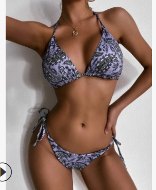 SOO-Women’s Sexy Two Piece Bikini Suits Fashion Printing Halter Tops and Lace-up Mid-waist Thong | BigBuy360 - bigbuy360.vn