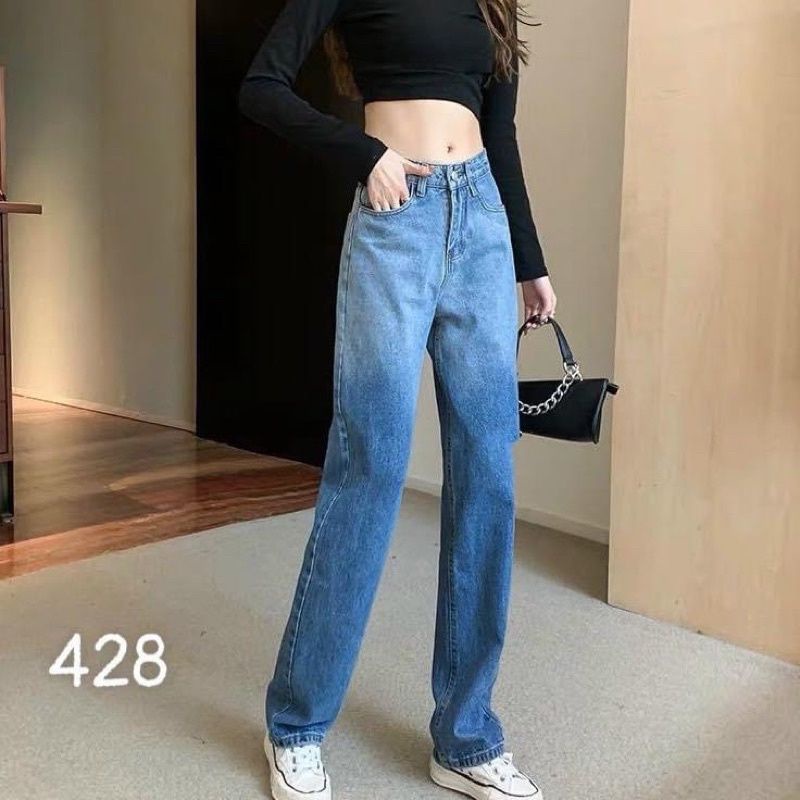 Quần bò ống rộng loang nữ quần jeans nữ cạp cao hót 2021 Pink Apricot Shop | BigBuy360 - bigbuy360.vn