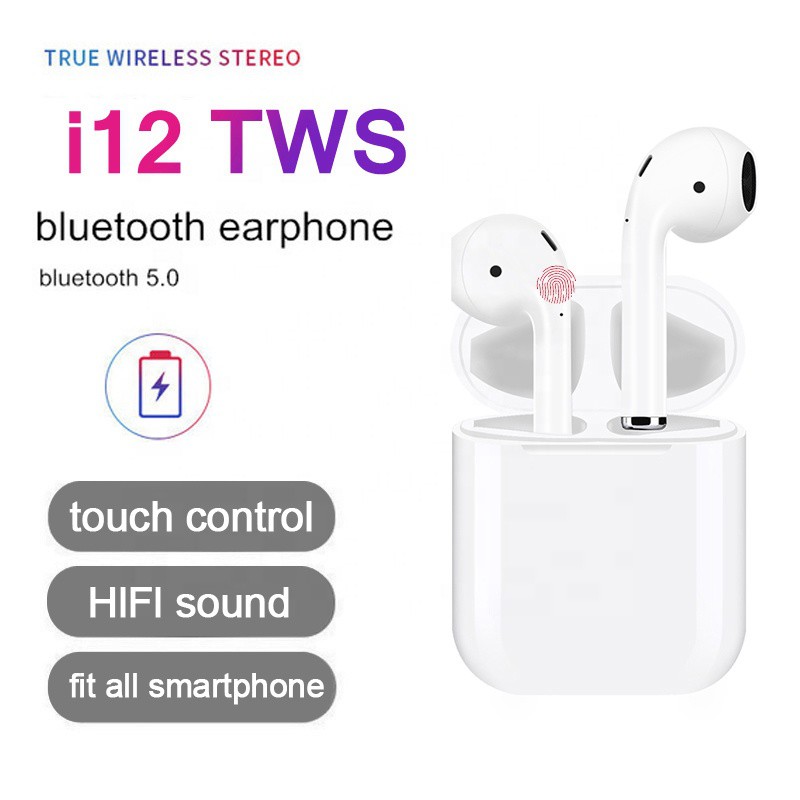 Tai nghe không dây bluetooth 5.0 i12 tws cảm ứng chạm âm thanh nổi