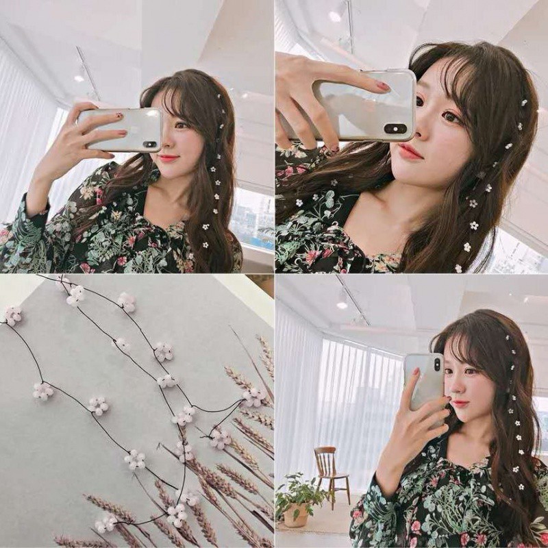 Kẹp tóc dạng dây đính hạt hoa/ trái tim. Phụ kiện tóc chụp hình