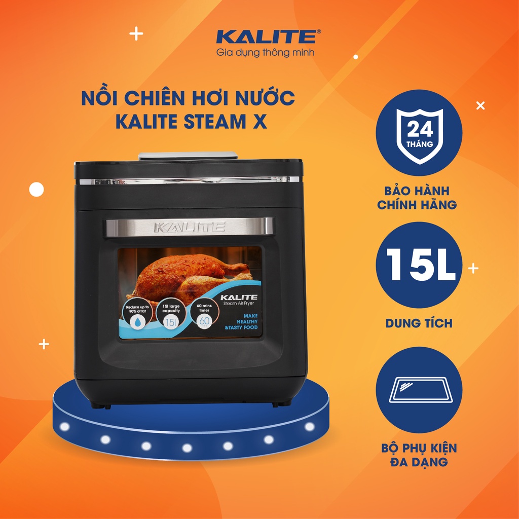 [Mã ELHADEV giảm 4% đơn 300K] Nồi chiên hơi nước Kalite Steam X 15L, chiên không dầu nướng gà nguyên con 1635W