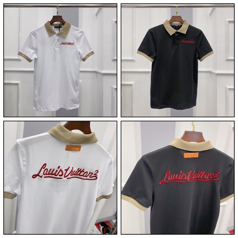 Áo polo cổ len chữ thêu ngực PL79 và sau lưng kèm ảnh thật tại shop Pl79