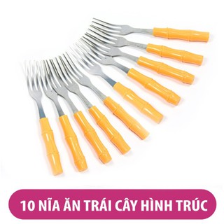 Set 10 dĩa xiên hoa quả có cán hình cây trúc mẫu mới