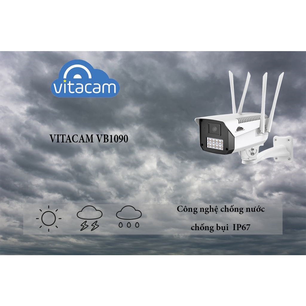 Camera WiFi ngoài trời Vitacam VB1090 4 Râu 2.0MPX Full HD 1080P, Đèn Starlight màu ban đêm, Xoay 360 độ