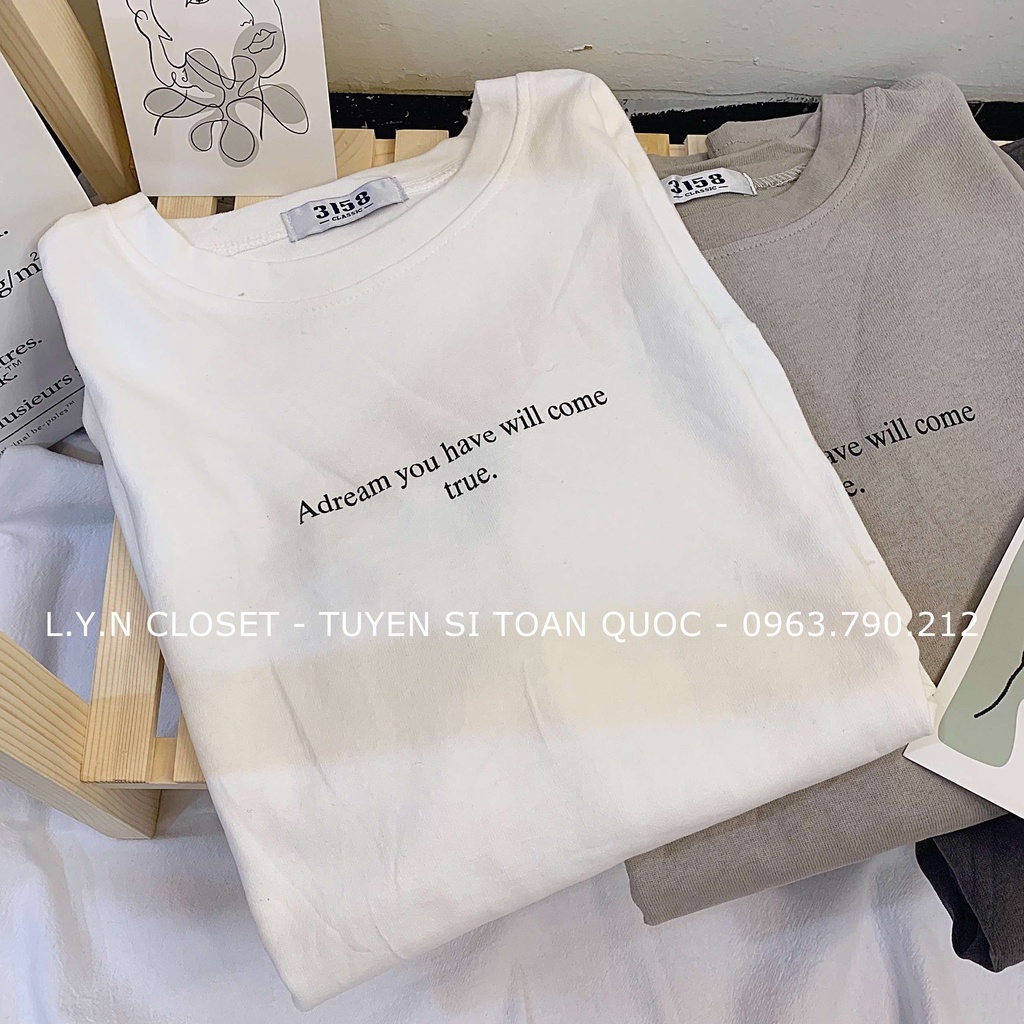 Áo thun 3158 dài tay in chữ ADREAM dáng unisex hàng Quảng Châu Lyn Closet A115L