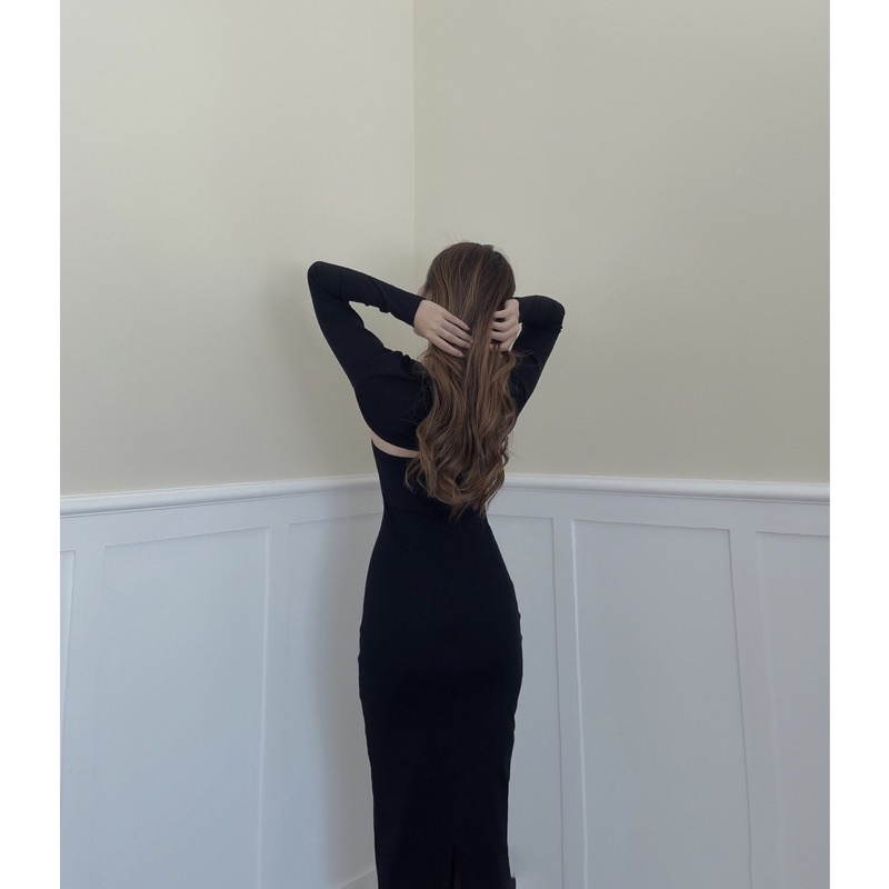Set Đầm Body Cổ Yếm Kèm Khoác Tay Dài Tôn Dáng Đi Tiệc Sang Trọng Màu Đen Sun Fashion