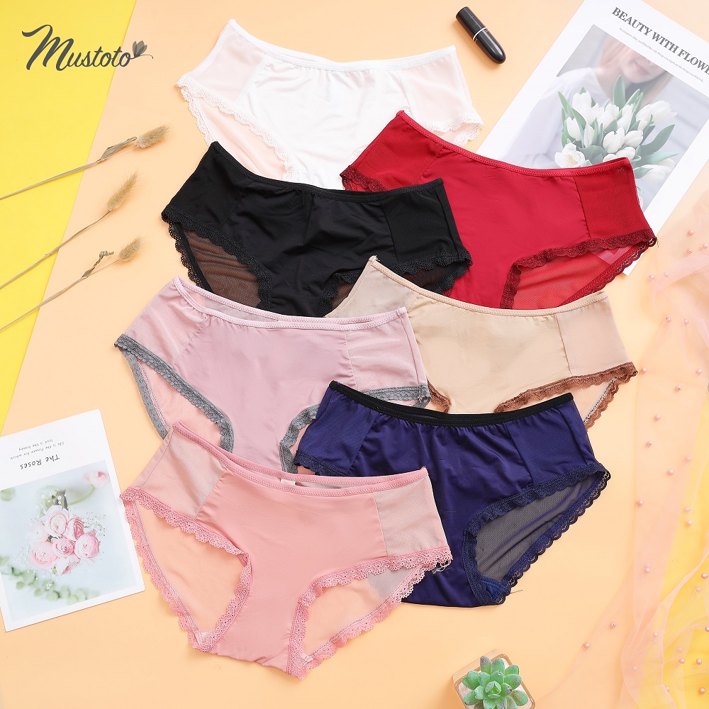 Quần Lót Nữ Lưng Vừa Trơn Phối Lưới Cosmos