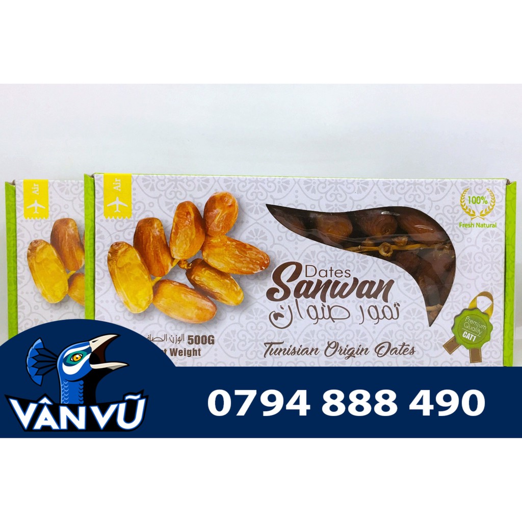 Hàng Air Loại 1 - Chà Là Sấy Dẻo Nguyên Cành Dates Sanwan Tunisia Đẹp Da, Tốt Cho Bà Bầu 500g